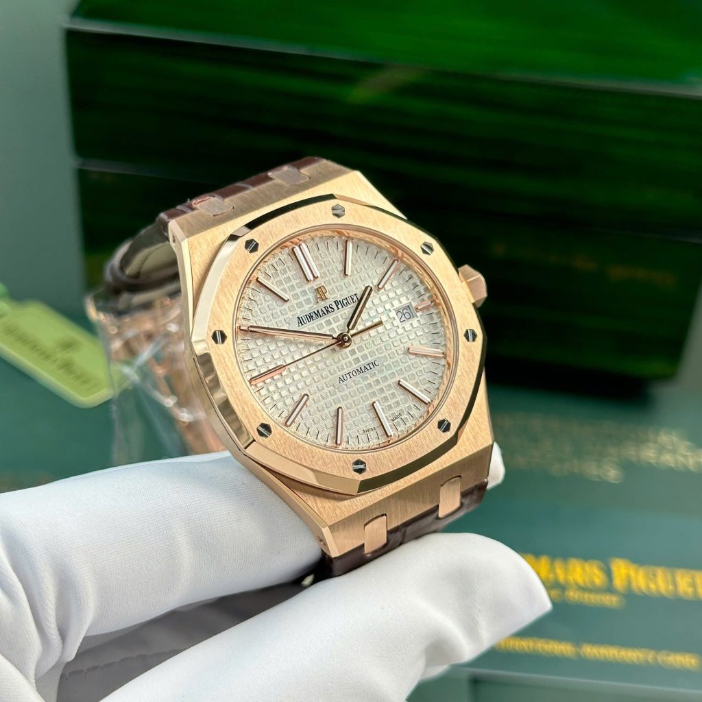최고퀄 APS공장 오데마피게 로얄오크 화이트 다이얼 로즈골드 금통 가죽밴드 41mm 15400