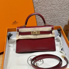 최고퀄 에르메스 올수공 켈리 2 미니 Bordeaux 박스 가죽 금장