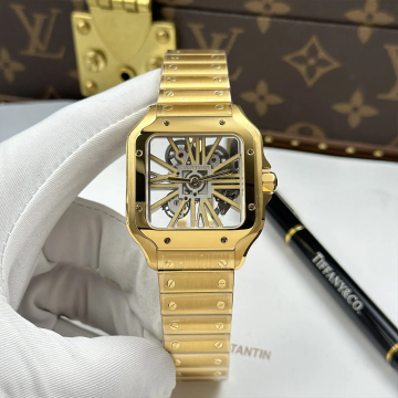 최고퀄 까르띠에 산토스 스켈레톤 다이얼 옐로우 골드 금통 39.8mm 9611MC