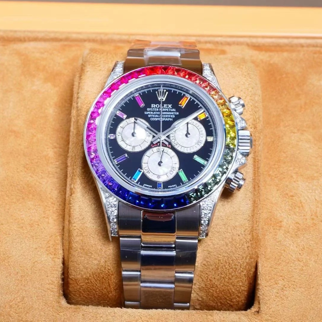 최고퀄 RX공장 롤렉스 데이토나 블랙 다이얼 레인보우 베젤 화이트 골드 금통 40mm 116599