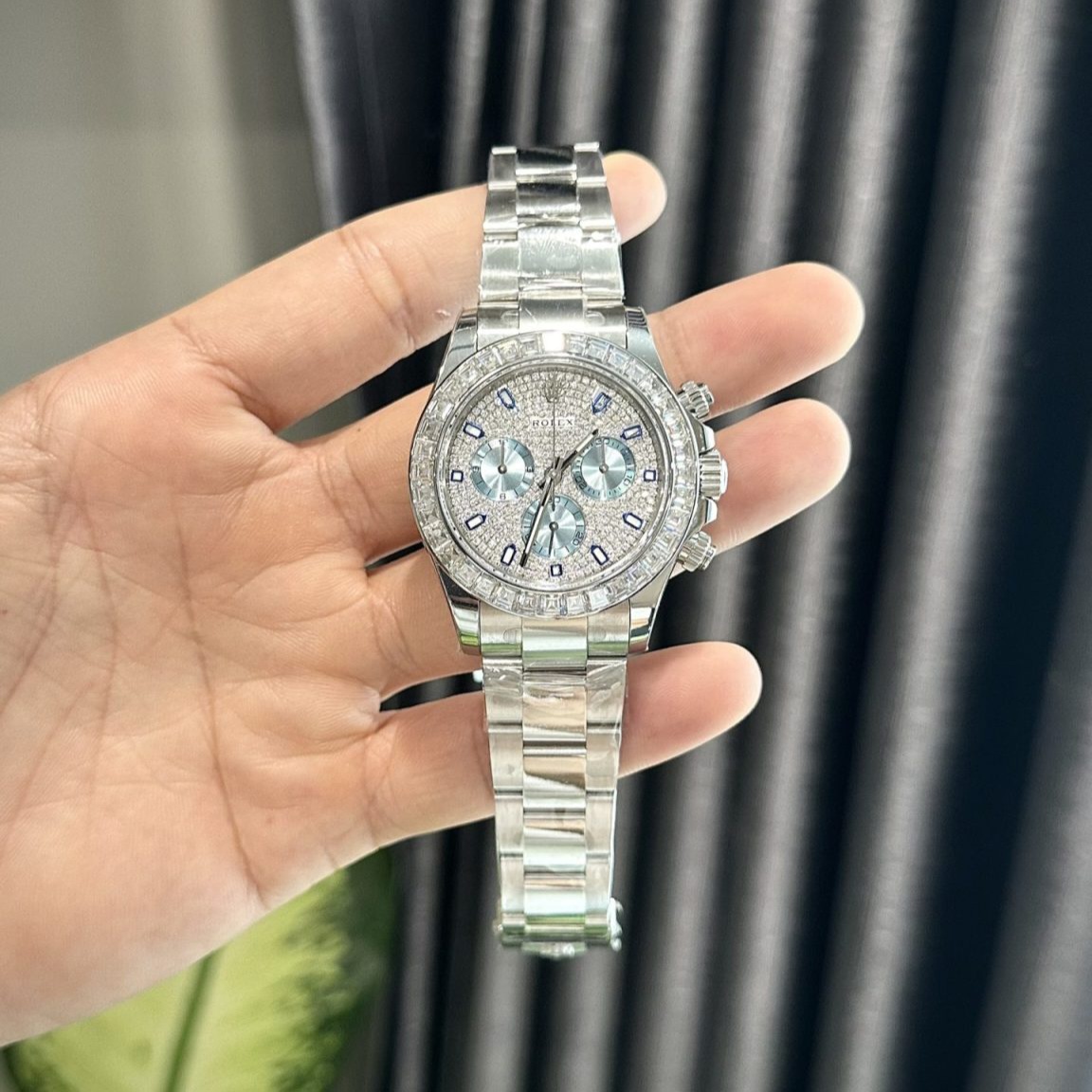 CNC 커스텀 롤렉스 데이토나 플래티넘 다이얼 모이사나이트 파베 세팅 40mm