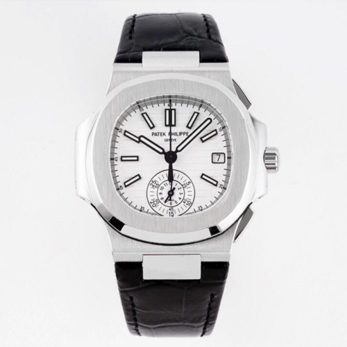 3K공장 파텍필립 노틸러스 크로노그래프 화이트 다이얼 가죽밴드 40mm 5980