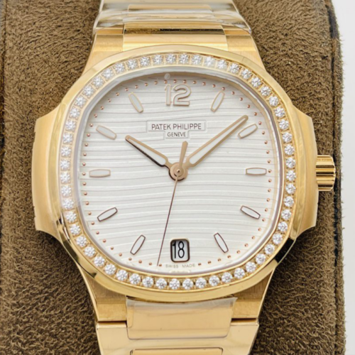3K공장 파텍필립 노틸러스 34mm 화이트 다이얼 다이아 베젤 옐로 우골드 금통 7118