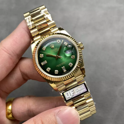 QF공장 롤렉스 데이데이트 36 그린 옴브레 다이아 다이얼 옐로우 골드 금통 128238