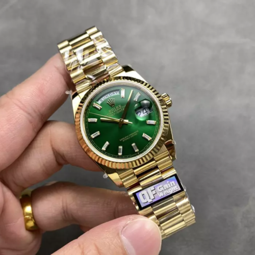 QF공장 롤렉스 데이데이트 36 그린 옴브레 바게트 다이아 다이얼 옐로우 골드 금통 128238