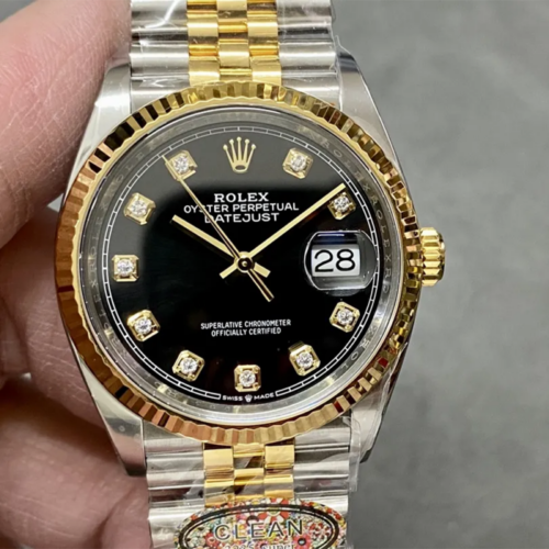 클린공장 롤렉스 데이저스트 블랙 10P 다이얼 옐로우 골드 콤비 36mm 126233