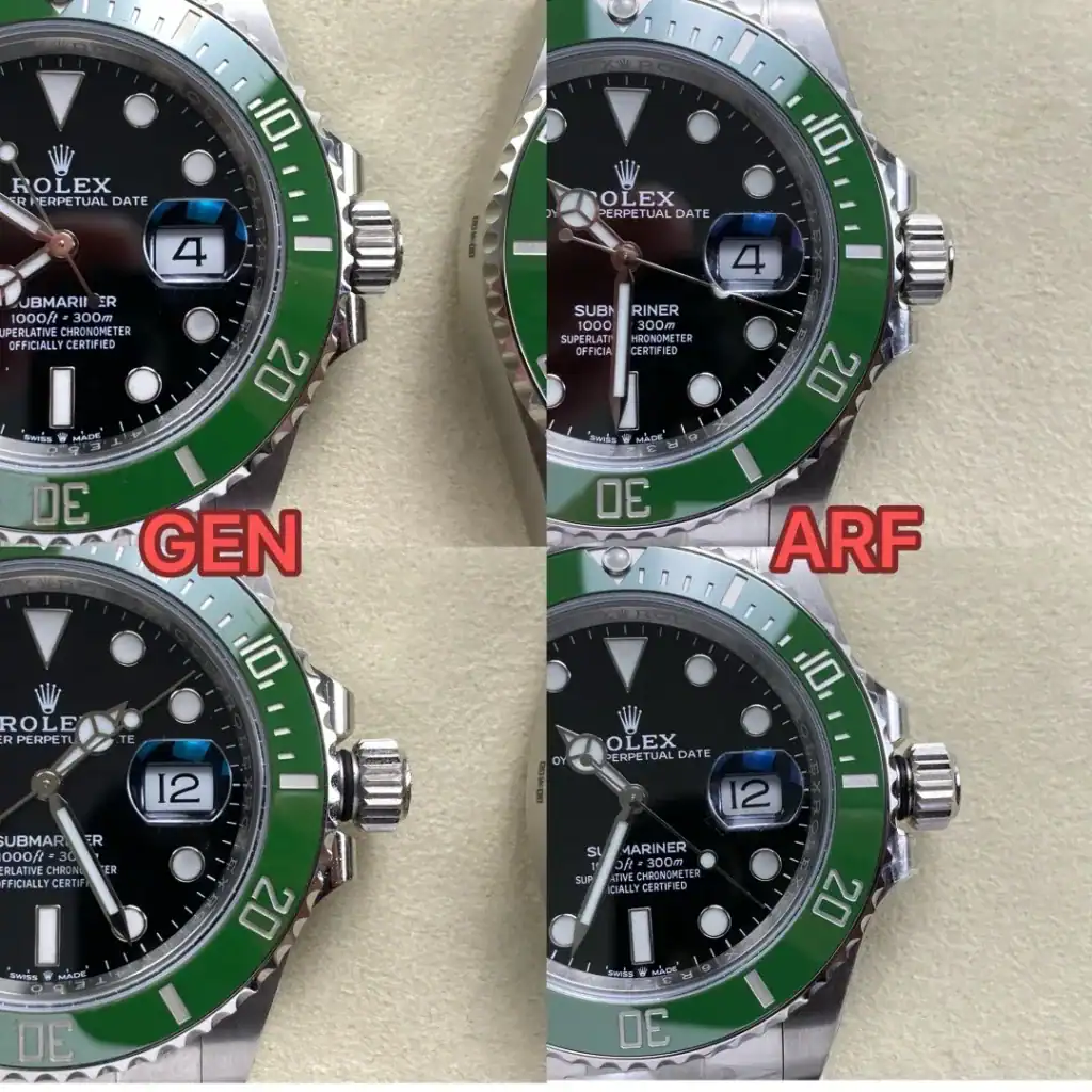 롤렉스 서브마리너 126610 정품과 클론 버전 비교 이미지.