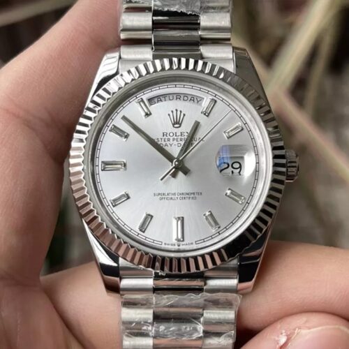 KF공장 롤렉스 데이데이트 40 실버 바게트 다이얼 화이트 골드 금통 228239