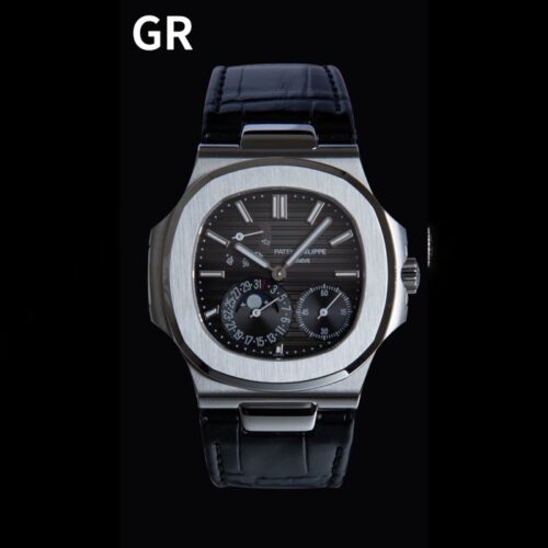 GR공장 파텍필립 노틸러스 문페이즈 블랙 다이얼 가죽밴드 5712