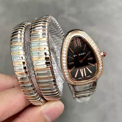 BV공장 불가리 세르펜티 블랙 다이얼 다이아 베젤 로즈골드 콤비 35mm 102680