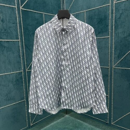 디올 오블리크 셔츠 화이트 & 블루 실크 트윌