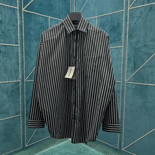 발렌시아가 스트라이프 백로고 오버 셔츠