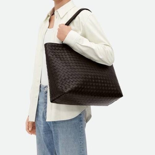 보테가베네타 인트레치아토 지퍼 라지 토트백 브라운 786666