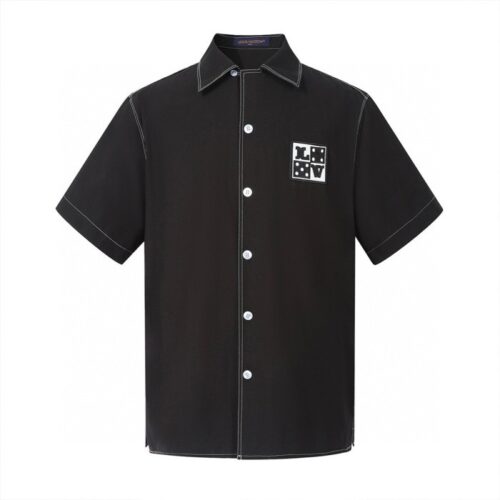 루이비통 엠브로이더드 쇼트 슬리브드 코튼 셔츠 블랙