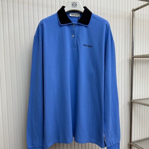미우미우 코튼 피케 폴로 셔츠 페리윙클/블루