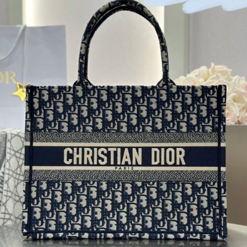 디올 오블리크 자수 북토트 토트백 블루 스몰 미디움 라지