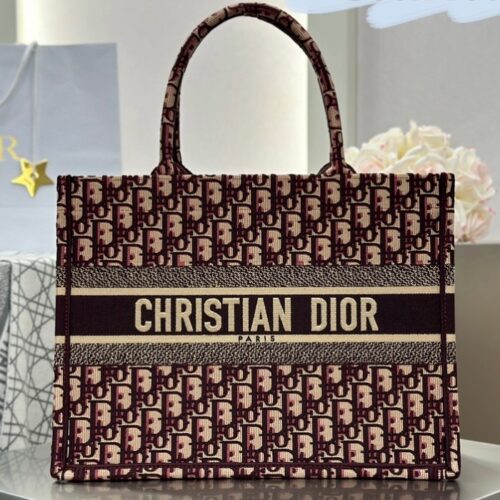 디올 오블리크 자수 북토트 토트백 그레이 와인 미디움 라지