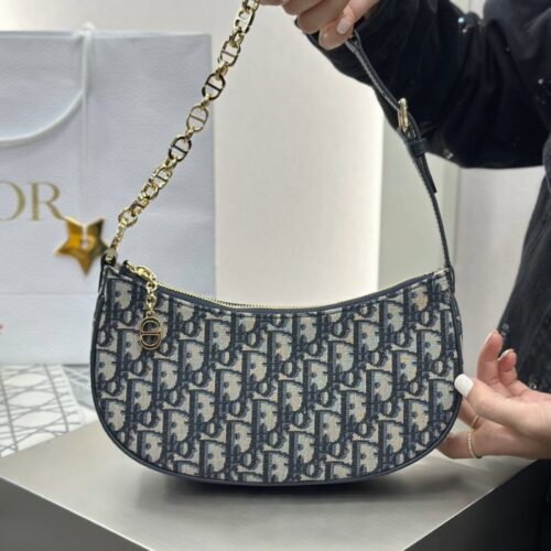 디올 CD 라운지 백 블루 디올 오블리크 자카드