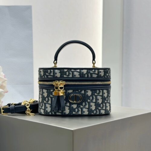 디올 30 몽테인 미니 베니티 케이스 오블리크 자카드 블루