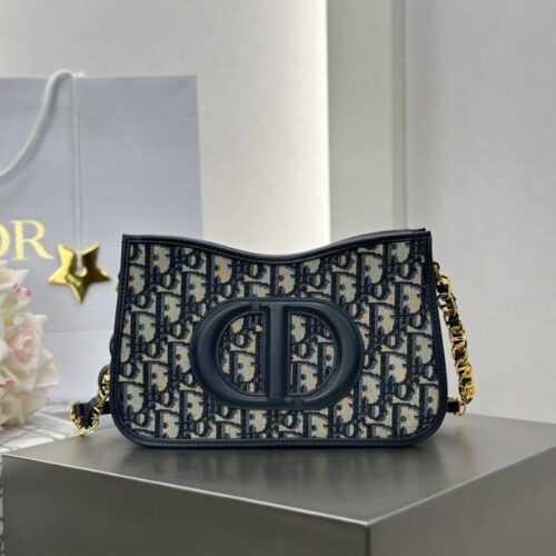 디올 CD 시그니쳐 호보 미니백 블루 디올 오블리크 자카드