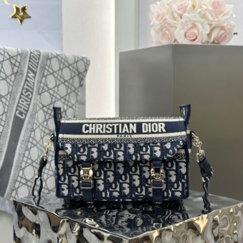 디올 스몰 캠프백 블루 디올 오블리크 자카드 백