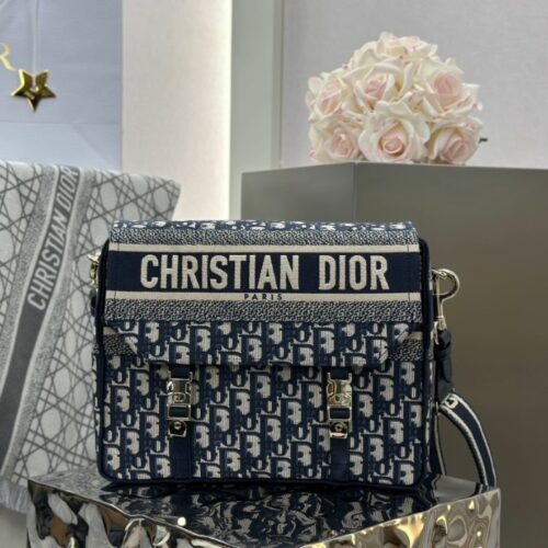 디올 미디엄 캠프백 블루 디올 오블리크 자카드 백