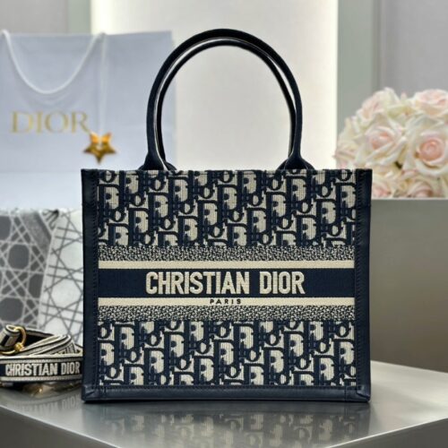 디올 스몰 북 토트백 오블리크 자카드 블루