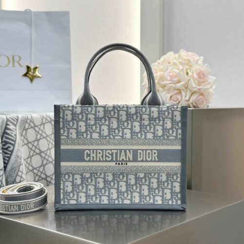 디올 스몰 북 토트백 오블리크 자카드 그레이