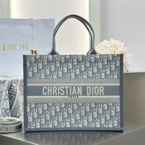 디올 미디엄 북 토트백 오블리크 자카드 그레이