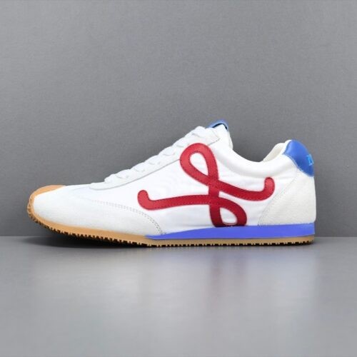 로에베 발레 러너 인 나일론 앤 카프스킨 소프트 화이트 체리 로얄 블루