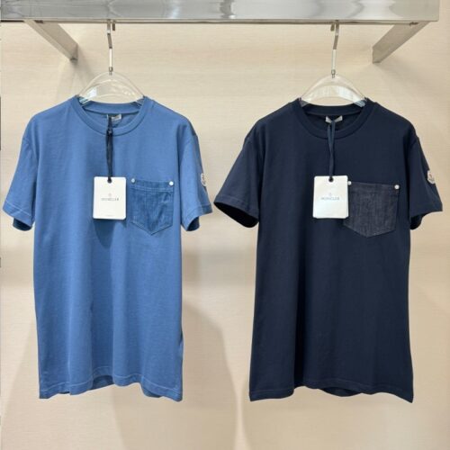 몽클레어 코튼 앤 데님 티셔츠 포켓 코발트 블루