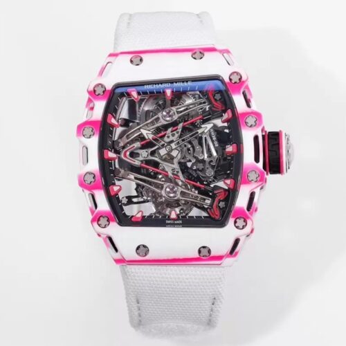 RM공장 리차드밀 수동 와인딩 투르비용 부바 왓슨 화이트/핑크 카본 케이스 화이트 스트랩 밴드 RM38-02