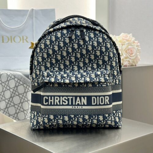 디올 트래블 백팩 오블리크 자카드 블루