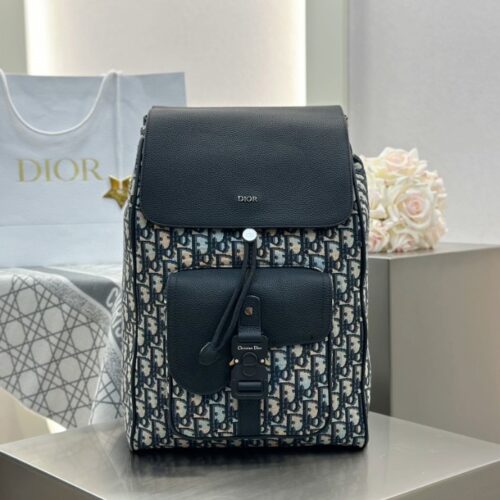 디올 새들 백팩 오블리크 자카드 베이지 블랙