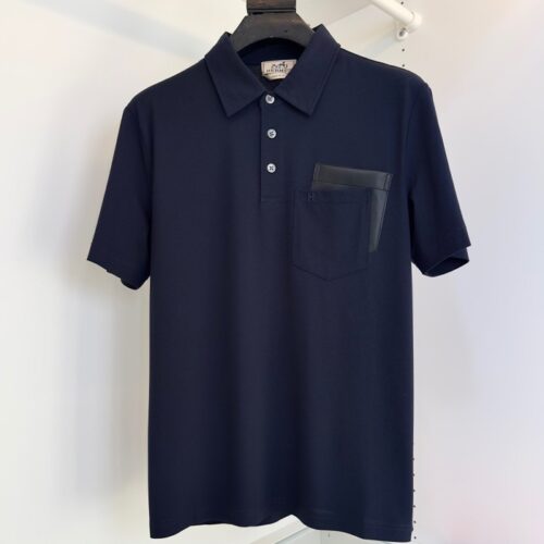 에르메스 포켓 장식 폴로 셔츠 네이비