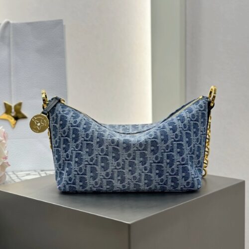 디올 스타 체인 호보백 블루 데님