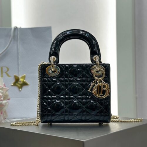 디올 미니 레이디백 페이턴트 까나쥬 블랙