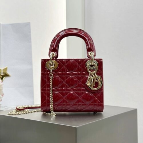 디올 미니 레이디백 페이턴트 까나쥬 체리 레드