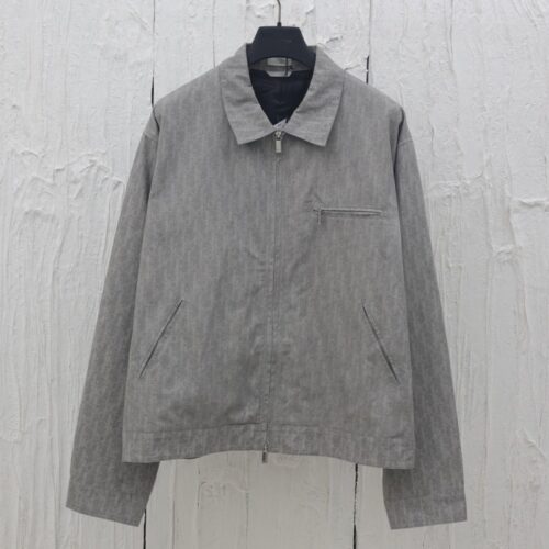 디올 오블리크 지퍼 블루종 재킷 그레이 코튼 데님