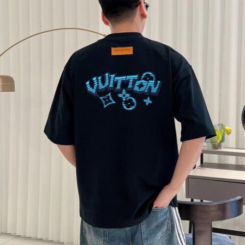 루이비통 LV 플로킹 레터 프린트 반팔 티셔츠 블랙