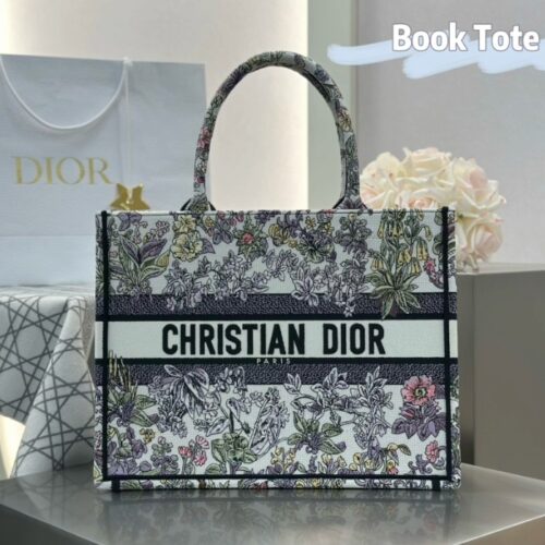 디올 미디엄 북 토트백 라떼 멀티 컬러 Millefiori Unicorn 모티브 자수