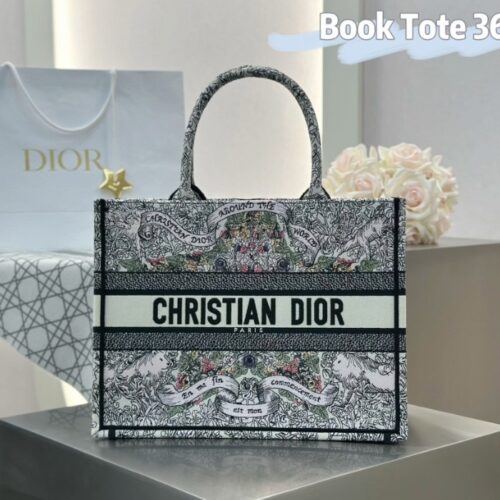 디올 미디엄 북 토트백 어라운드 더 월드 모티프 멀티컬러