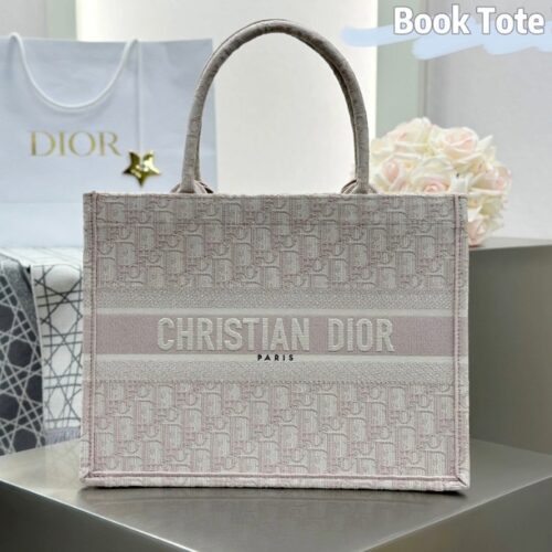 디올 미디엄 북 토트백 오블리크 자카드 핑크