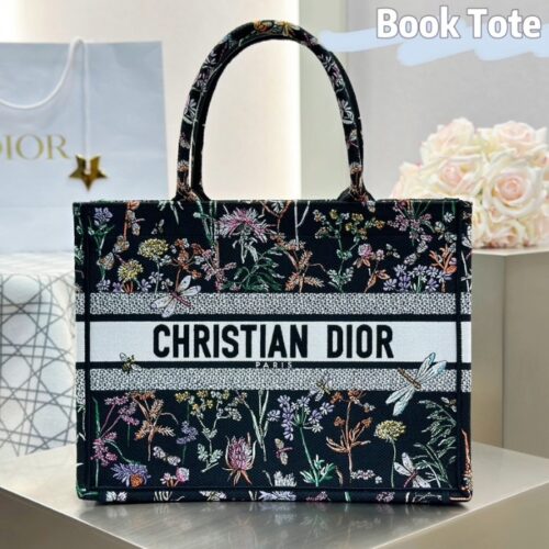 디올 미디엄 북 토트백 허바륨 자수 블랙 멀티컬러