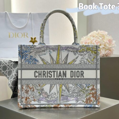 디올 미디엄 북 토트백 레브 디인피니 화이트