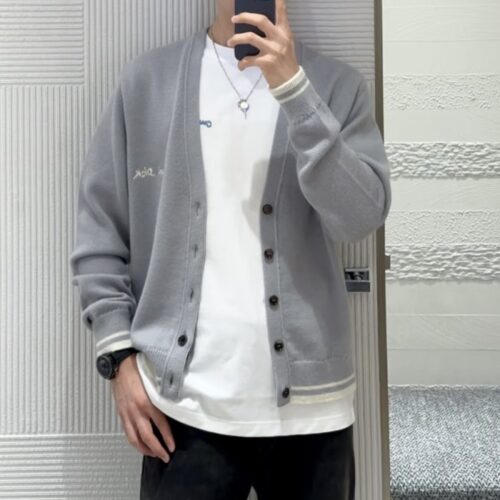 디올 울 알파카 저지 크리스찬 디올 태그 가디건 그레이