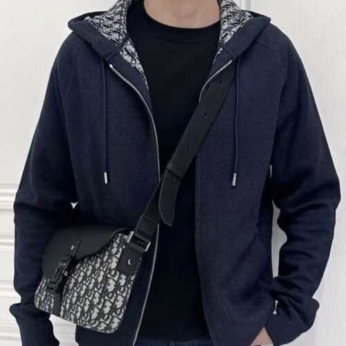 디올 후드 트랙 재킷 네이비 캐시미어 & 울 자카드