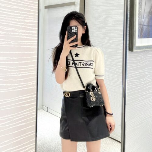 디올 크리스찬 디올 숏슬리브 스웨터 캐시미어 울 니트 에크루