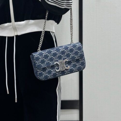 셀린느 체인 숄더백 클로드 데님 트리옹프 올오버 데님 실버