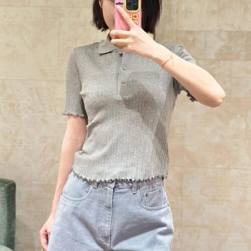 펜디 자수 로고 코튼 실크 폴로 셔츠